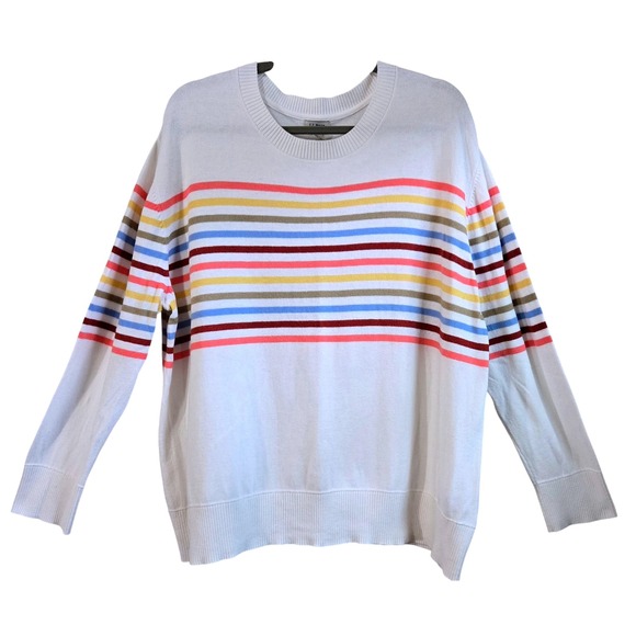 L.L. Bean Sweaters - LL Bean Womens 2X Preppy Cotton Cashmere Striped Crewneck Sweater White Multi